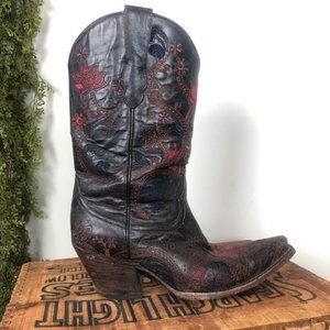 Lucchese| Embroidered Dark Brown Cowboy Boots